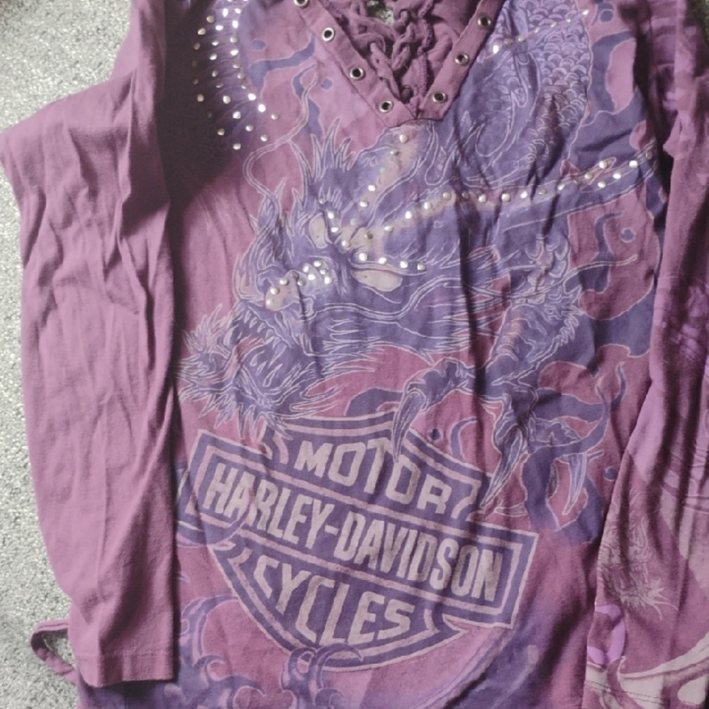 Harley-Davidson Purple Long Sleeve Tee with Graphic Design
